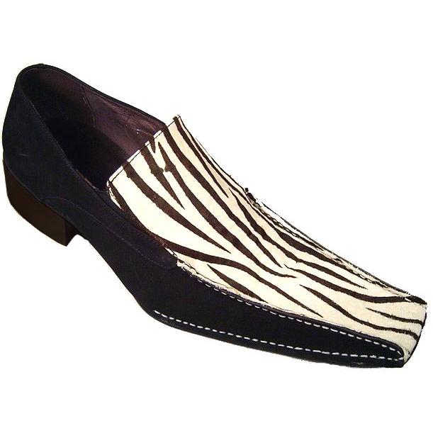 Fiesso Black/White Zebra Fur Genuine Leather Shoes FI6091